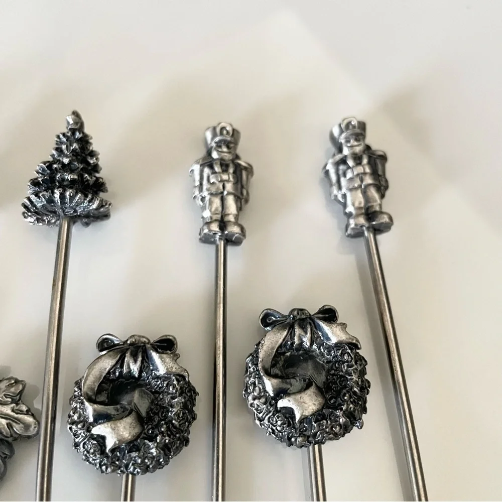SET of 12 Pewter Holiday Appetizer Forks